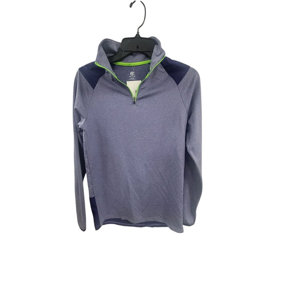 C9 Champion Boys Large 12/14 Quarter Zip Pullover Athletic Shirt Blue & Green